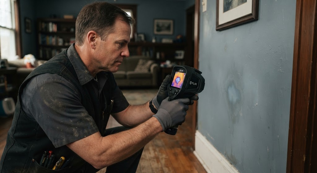 Mitigating water damage from a burst pipe in an East Orange home